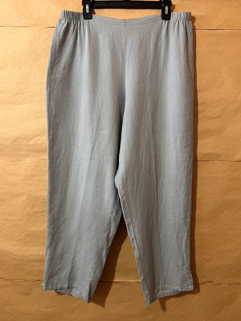 Flax | 100% Linen Pull-On Wide Tapered Leg Cropped Pants Lagenlook Size L